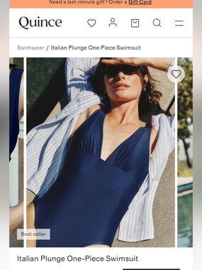 NWT Quince Italian Plunge One-Piece Swimsuit Deep Navy Size  M or L